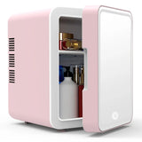 Mini Makeup Fridge Magnetic mirror door with LED light Pink Small car fridge Mini refrigerator