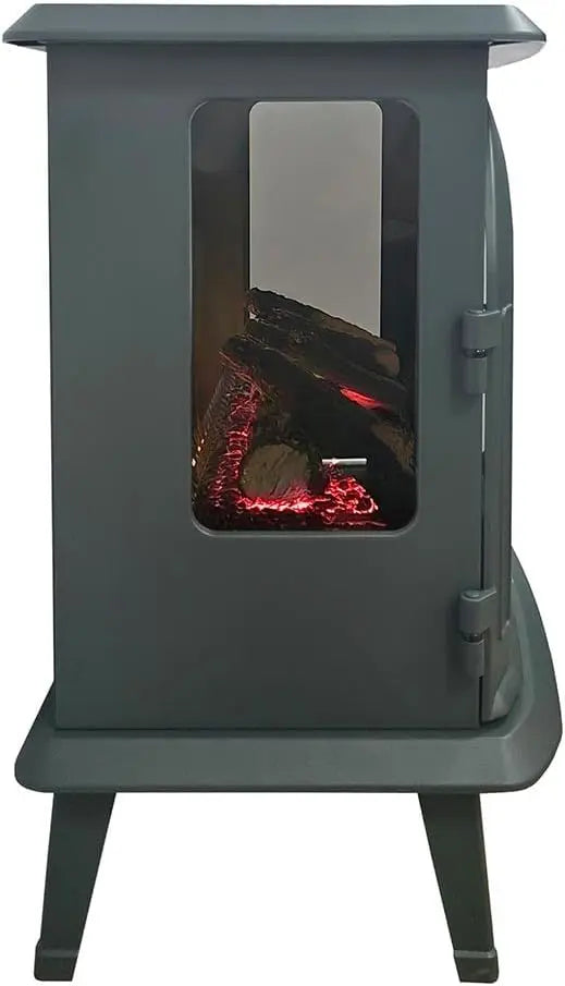 Freestanding Electric Fireplace Stove Heater in Hunter Green with Multi-Color Ember Bed