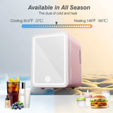 Mini Makeup Fridge Magnetic mirror door with LED light Pink Small car fridge Mini refrigerator