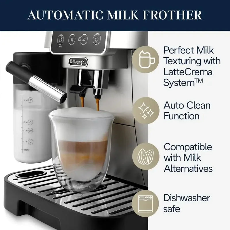 Magnifica Coffee Machine with Automatic Milk Frother, One Touch Latte, Built-in Grinder,