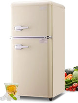 Compact Refrigerator, Mini Fridge with Freezer, Retro Design Small Drink Chiller for Home, Office