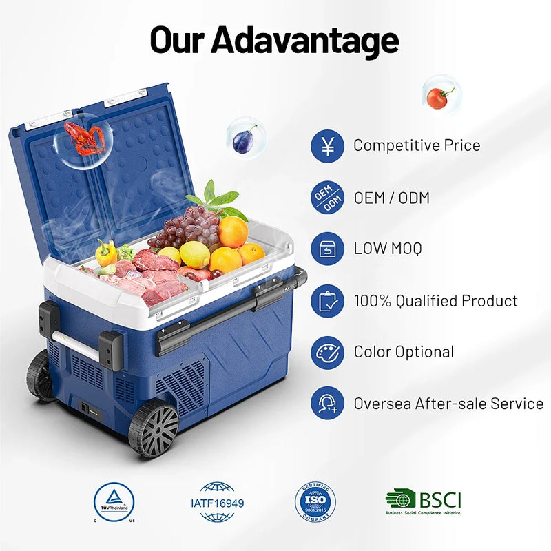 Portable Camping Dual Zone FreezeCompressor Refrigerator with Handle and Wheels for Home Car Trip