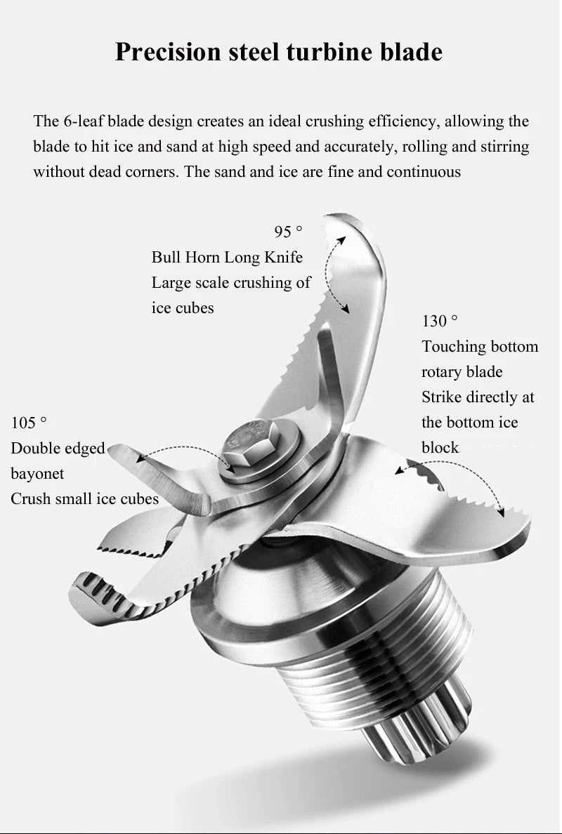 Sand Ice Machine Blender for Milkshakes 6 Blades Blender Food Processor Ice Smoothies Maker Mixer Chopper Grinder