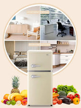 Compact Refrigerator, Mini Fridge with Freezer, Retro Design Small Drink Chiller for Home, Office